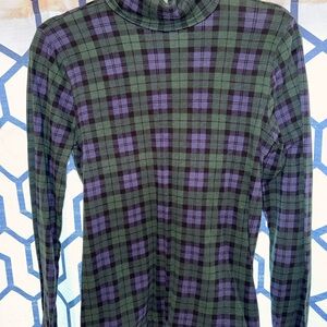 J. Crew Green and Purple Plaid Turtleneck
